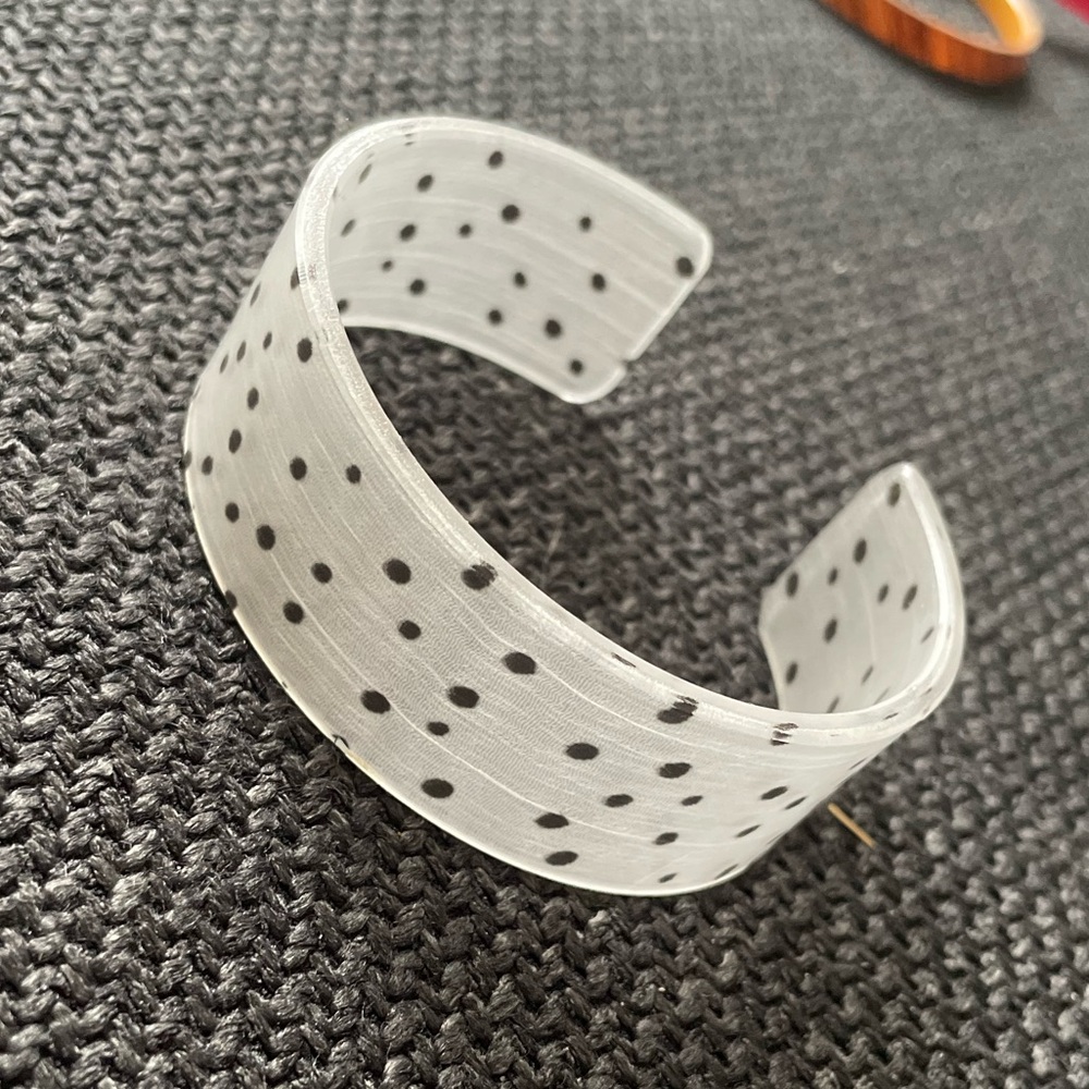 Color by Amber Cuff White Raffia with Black Polka-dot Interlayer